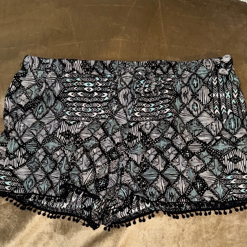Patterned Black and Blue Women's Shorts